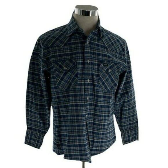 Wrangler Vintage Western Shirt Mens Size XXL Pearl Snap Buttons Plaid Pocket Top - Picture 1 of 8